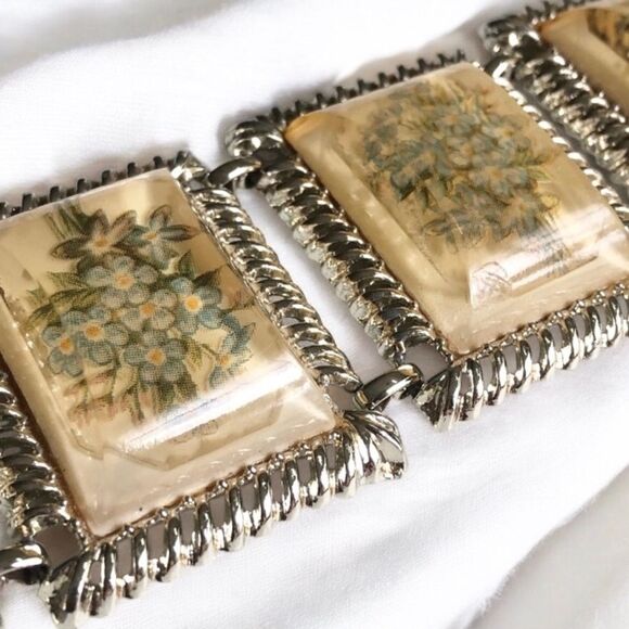 Wide Yellow Lucite Floral Panel Bracelet - Picture 4 of 9